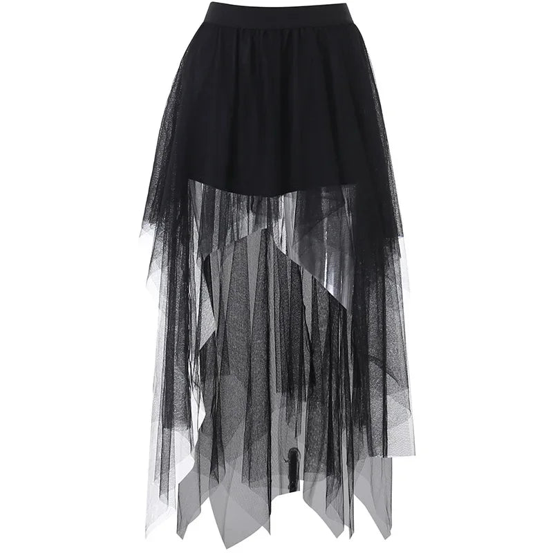 🖤✨ Falda Versátil para Mujer Estilo Gótico 🎀 Tulle Irregular de Cintura Alta Sexy Casual Harajuku Y2K Vintage
