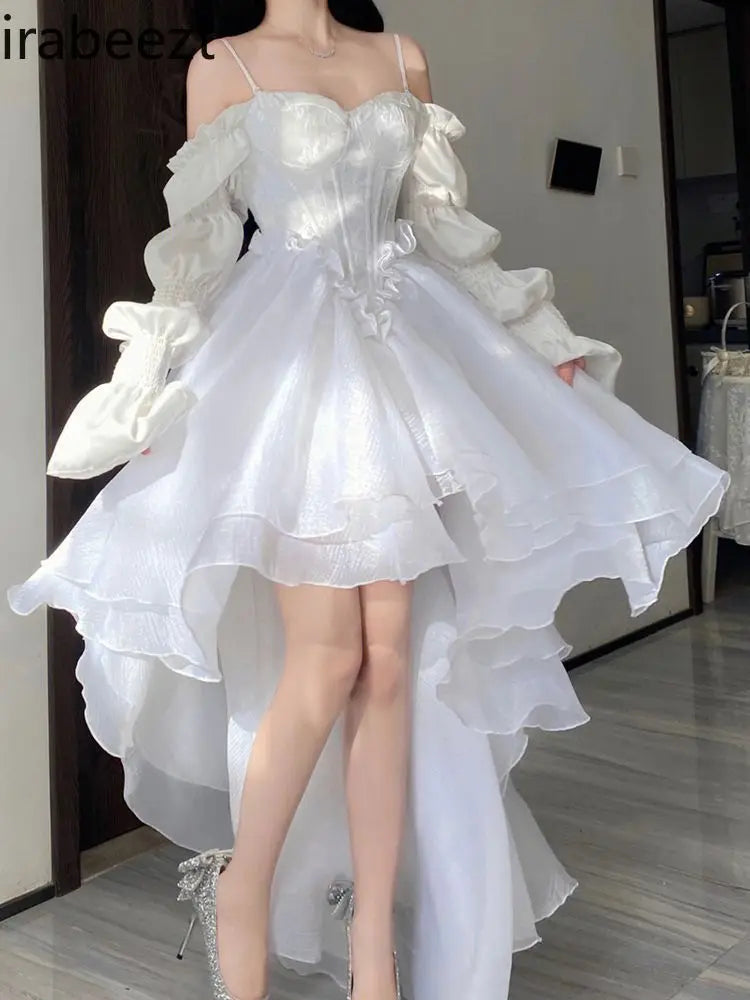 🤍✨ Vestido Francés Lolita Blanco con Encaje y Volantes – Estilo Princesa Vintage ✨🤍