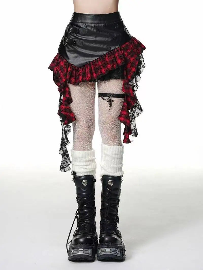🎀✨ Falda Mini Japonesa Lolita para Mujer – Cintura Alta Negra con Encaje y Diseño Chic Y2K 🍰👗