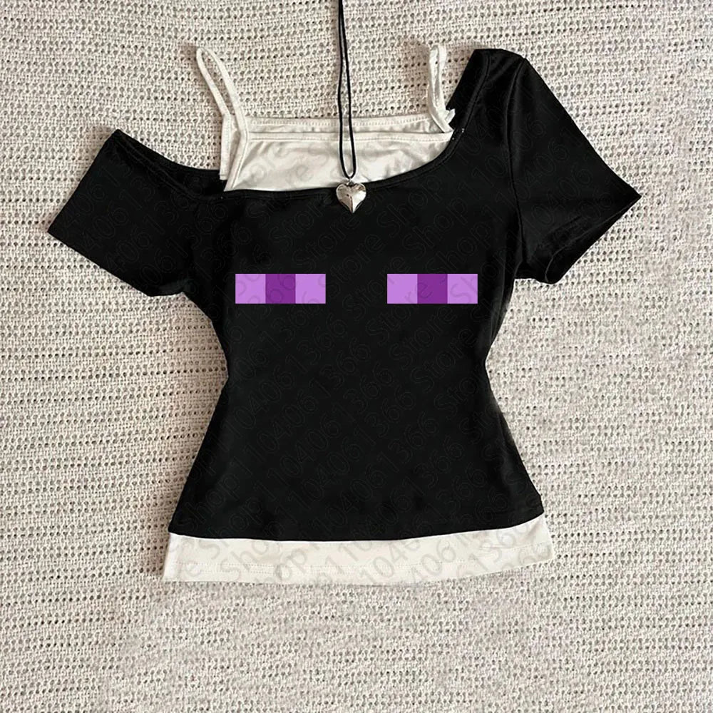 🖤✨ 2000s Vintage Punk Baby Tee Y2K Streetwear ✨🖤2000s Vintage Women's Crop Top Punk Streetwear Slim Aesthetic Graphic Print Clothing Y2k Clothes Gothic Emo Baby Tees Women Tops