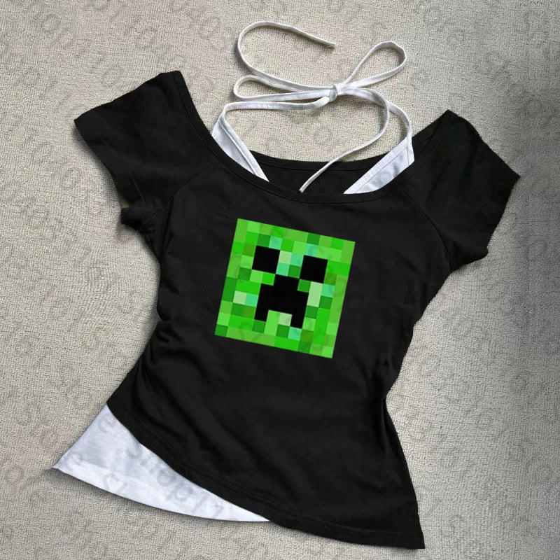 💖🔥 Y2K Neck Strap Tee – Punk + Gothic Vibes