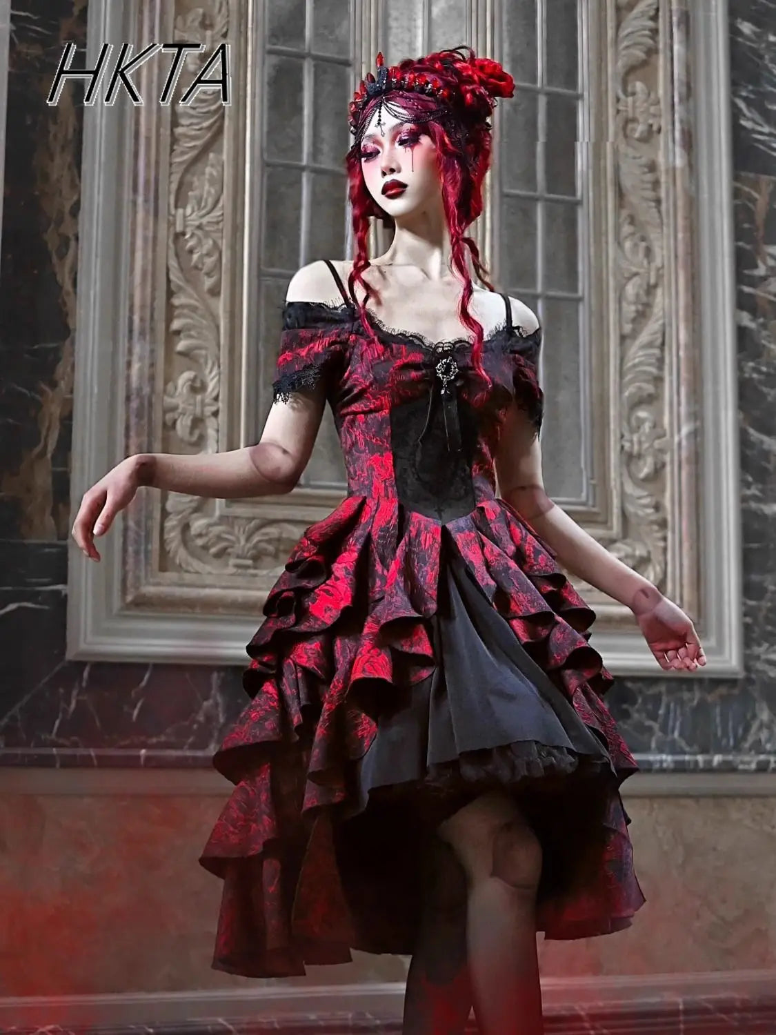 🖤❤️ Vestido Gótico Negro y Rojo con Volantes – Estilo Lolita Dulce y Fresco 🖤❤️