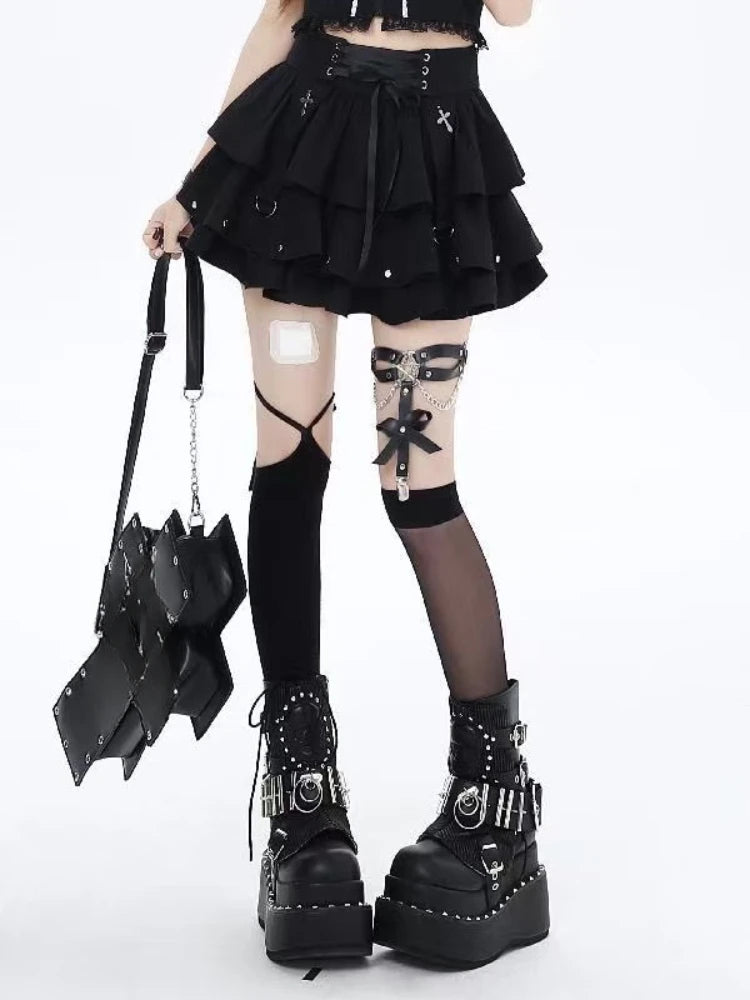 🎀✨ Falda Mini Japonesa Lolita para Mujer – Cintura Alta Negra con Encaje y Diseño Chic Y2K 🍰👗