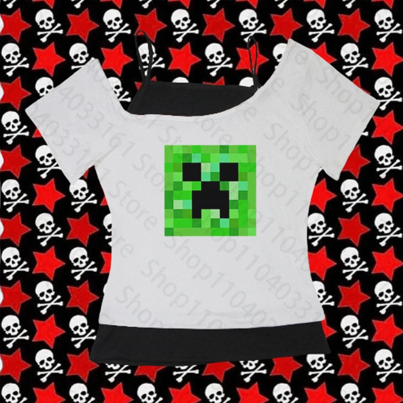 💖🔥 Y2K Neck Strap Tee – Punk + Gothic Vibes