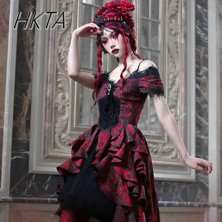 🖤❤️ Vestido Gótico Negro y Rojo con Volantes – Estilo Lolita Dulce y Fresco 🖤❤️