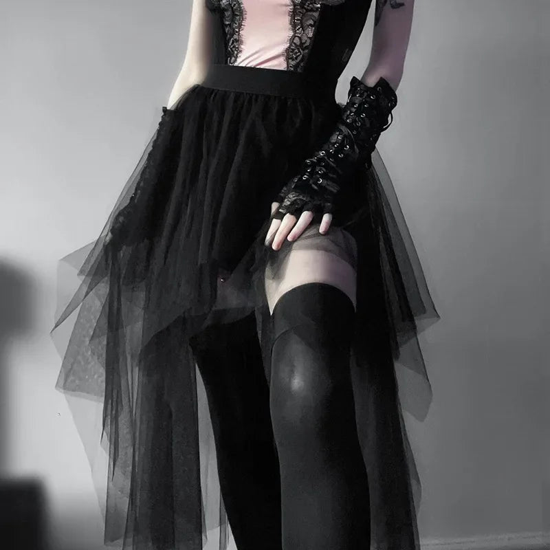 🖤✨ Falda Versátil para Mujer Estilo Gótico 🎀 Tulle Irregular de Cintura Alta Sexy Casual Harajuku Y2K Vintage