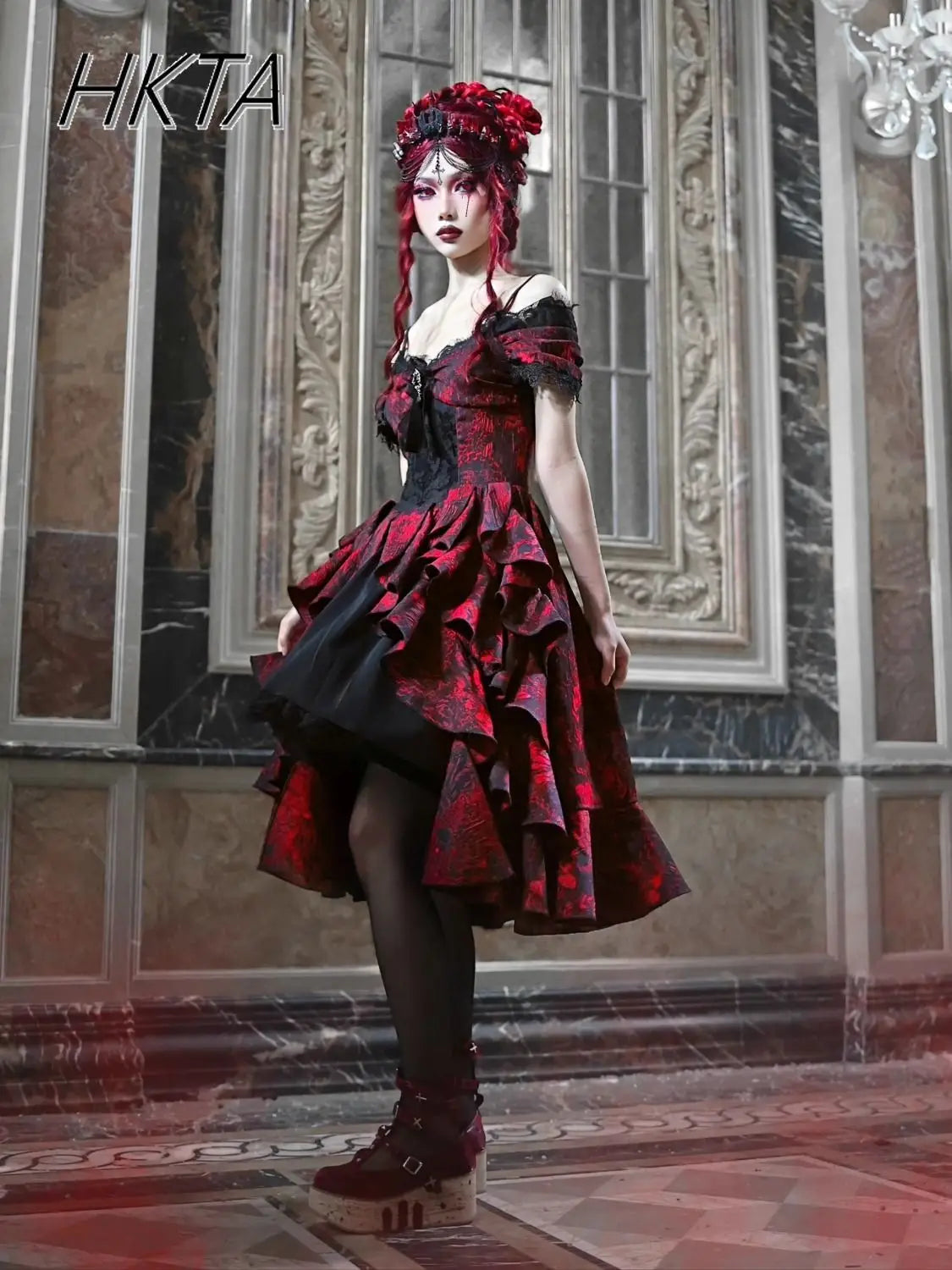 🖤❤️ Vestido Gótico Negro y Rojo con Volantes – Estilo Lolita Dulce y Fresco 🖤❤️