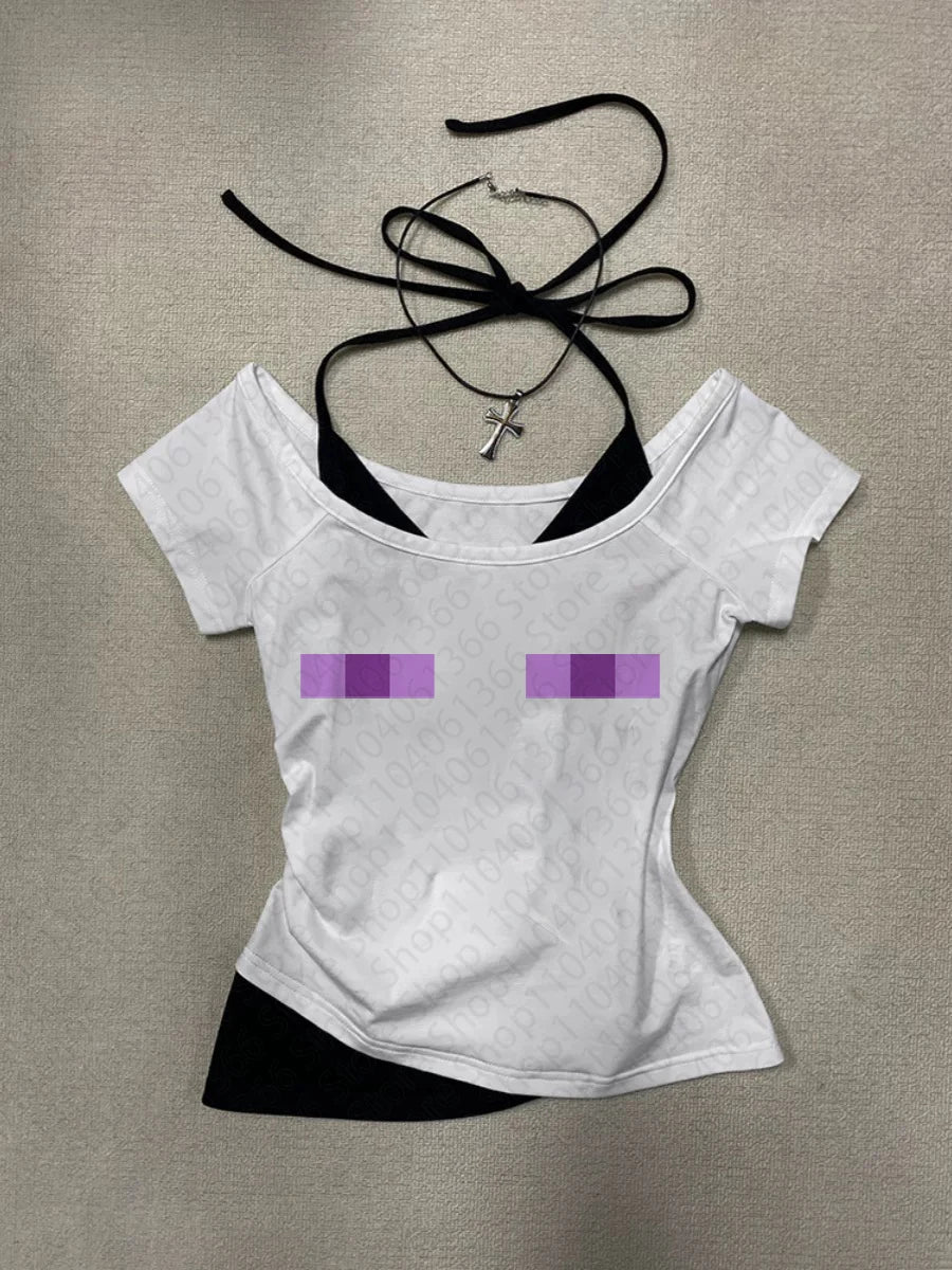 🖤✨ 2000s Vintage Punk Baby Tee Y2K Streetwear ✨🖤2000s Vintage Women's Crop Top Punk Streetwear Slim Aesthetic Graphic Print Clothing Y2k Clothes Gothic Emo Baby Tees Women Tops