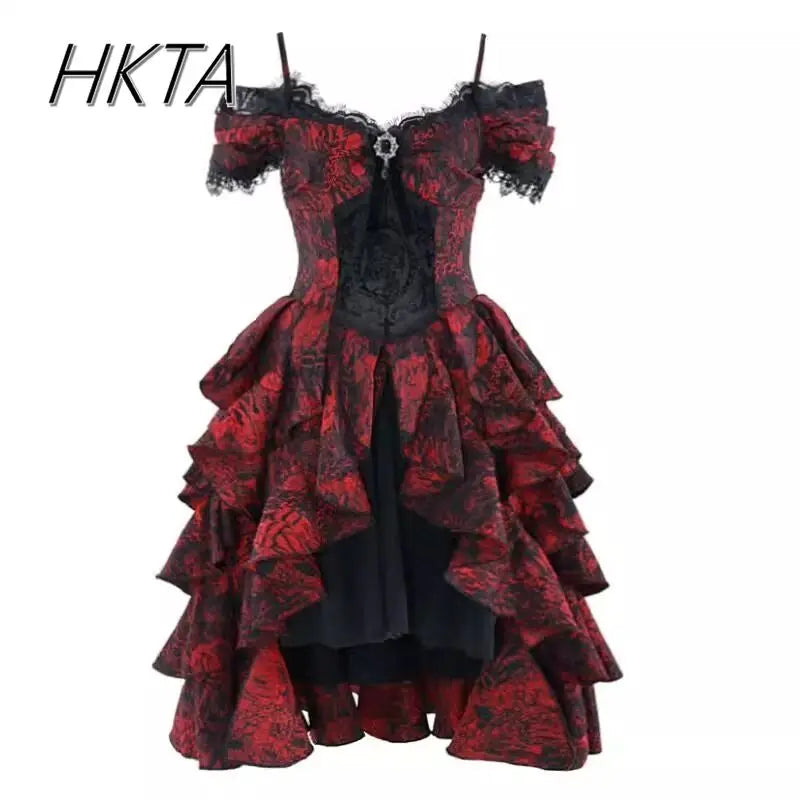 🖤❤️ Vestido Gótico Negro y Rojo con Volantes – Estilo Lolita Dulce y Fresco 🖤❤️