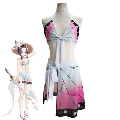 🦋💜 Two Piece Cosplay Swimsuit Kochou Shinobu + Kimono Sheer Cardigan 💜🦋