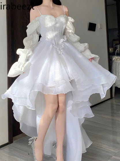 🤍✨ Vestido Francés Lolita Blanco con Encaje y Volantes – Estilo Princesa Vintage ✨🤍