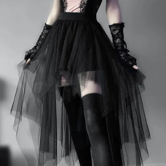 🖤✨ Falda Versátil para Mujer Estilo Gótico 🎀 Tulle Irregular de Cintura Alta Sexy Casual Harajuku Y2K Vintage