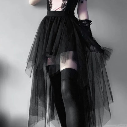 🖤✨ Falda Versátil para Mujer Estilo Gótico 🎀 Tulle Irregular de Cintura Alta Sexy Casual Harajuku Y2K Vintage