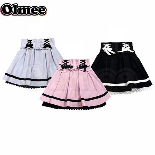 🎀🌸 [Olmee] Jirai Kei Mine Series – Falda de Doble Capa con Cinturón y Encaje 🖤💗💙 Estilo Japonés Y2K Kawaii Sweet 🌸🎀