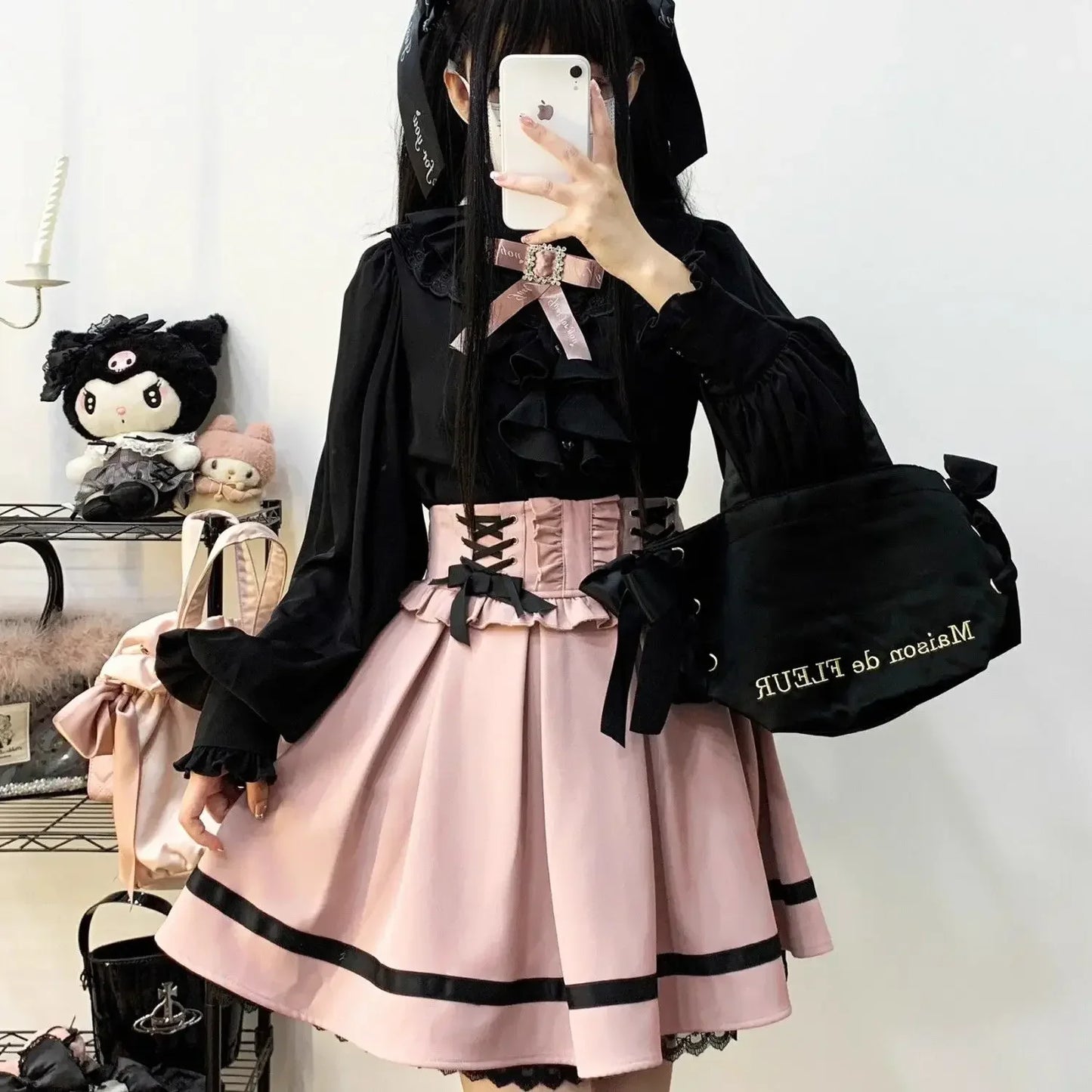 🎀🌸 [Olmee] Jirai Kei Mine Series – Falda de Doble Capa con Cinturón y Encaje 🖤💗💙 Estilo Japonés Y2K Kawaii Sweet 🌸🎀
