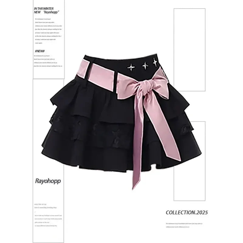 🎀✨ Falda Capas con Lazo Y2K – Mini Falda A-Line Punk Dulce para Mujer 👗🌞 Verano 2025 👑 Ruffles, Patchwork & Estilo Gótico Lolita 🖤