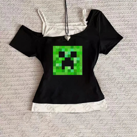 💖🔥 Y2K Neck Strap Tee – Punk + Gothic Vibes