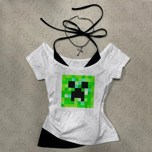 💖🔥 Y2K Neck Strap Tee – Punk + Gothic Vibes