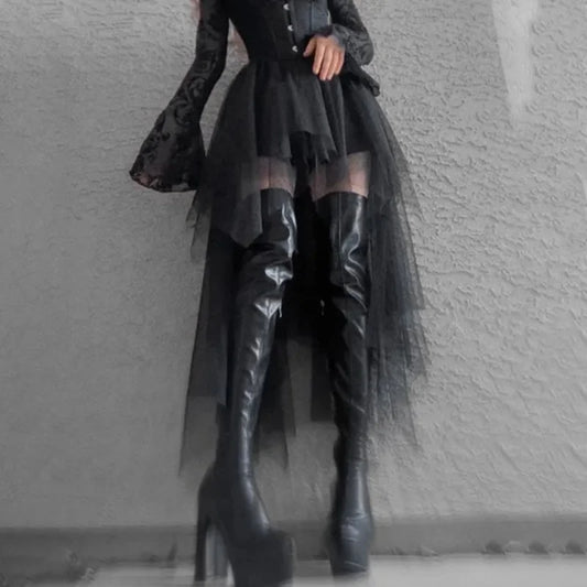 🖤✨ Falda Versátil para Mujer Estilo Gótico 🎀 Tulle Irregular de Cintura Alta Sexy Casual Harajuku Y2K Vintage