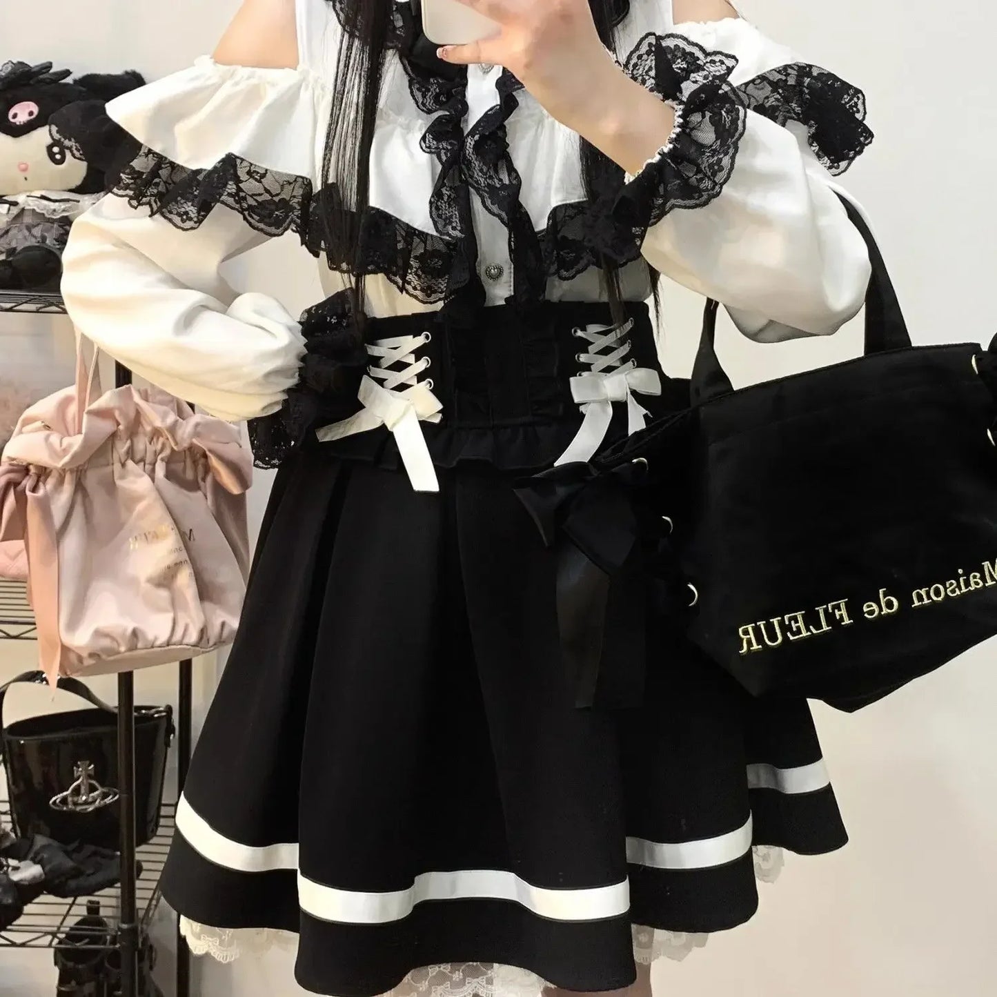 🎀🌸 [Olmee] Jirai Kei Mine Series – Falda de Doble Capa con Cinturón y Encaje 🖤💗💙 Estilo Japonés Y2K Kawaii Sweet 🌸🎀