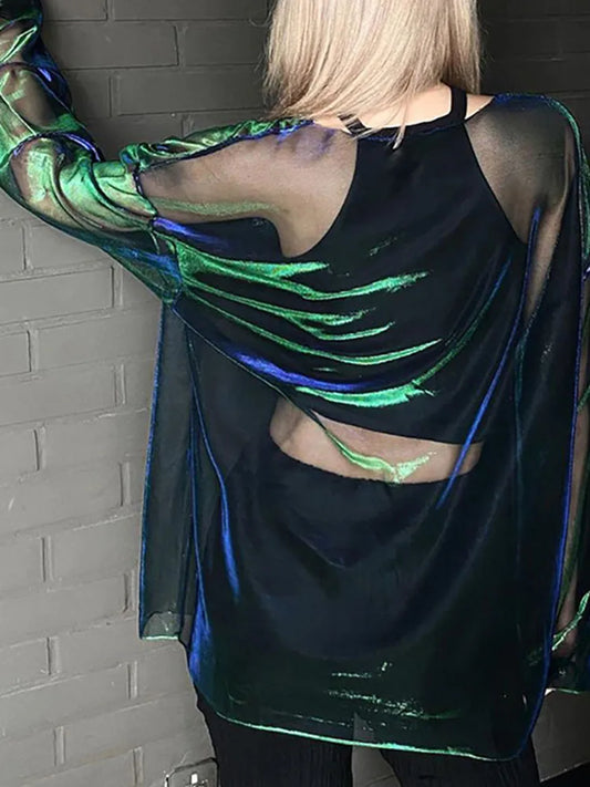 🔥👚 Camiseta Transparente Sólida para Mujer – Top Sexy de Manga Larga, Cuello Redondo, Estilo Y2K Egirl para Club 🎉✨
