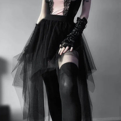 🖤✨ Falda Versátil para Mujer Estilo Gótico 🎀 Tulle Irregular de Cintura Alta Sexy Casual Harajuku Y2K Vintage