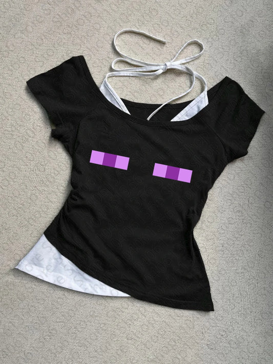 🖤✨ 2000s Vintage Punk Baby Tee Y2K Streetwear ✨🖤2000s Vintage Women's Crop Top Punk Streetwear Slim Aesthetic Graphic Print Clothing Y2k Clothes Gothic Emo Baby Tees Women Tops