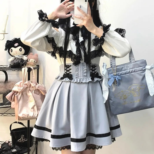 🎀🌸 [Olmee] Jirai Kei Mine Series – Falda de Doble Capa con Cinturón y Encaje 🖤💗💙 Estilo Japonés Y2K Kawaii Sweet 🌸🎀
