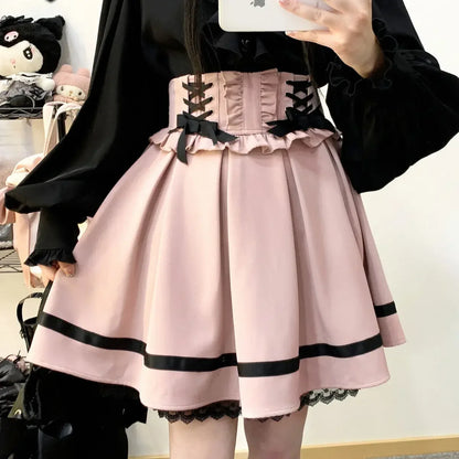 🎀🌸 [Olmee] Jirai Kei Mine Series – Falda de Doble Capa con Cinturón y Encaje 🖤💗💙 Estilo Japonés Y2K Kawaii Sweet 🌸🎀