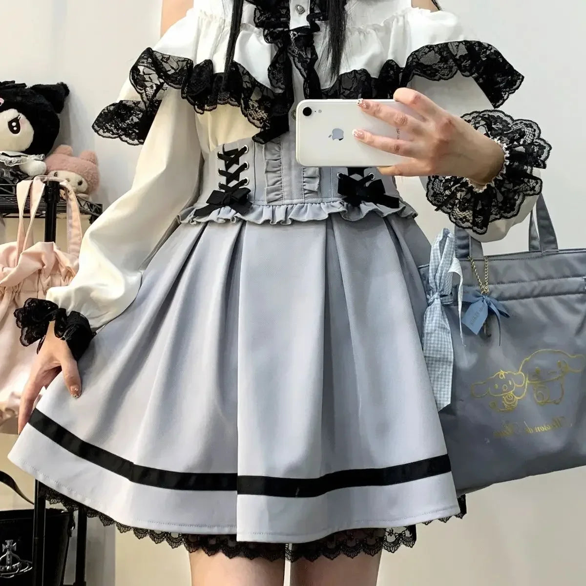 🎀🌸 [Olmee] Jirai Kei Mine Series – Falda de Doble Capa con Cinturón y Encaje 🖤💗💙 Estilo Japonés Y2K Kawaii Sweet 🌸🎀